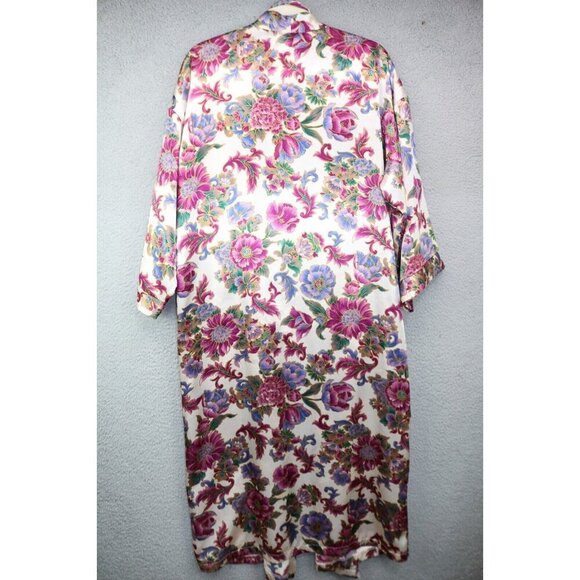 Dentelle Vintage Floral Satin Robe-Belted-Size Large-90's-Y2K - Picture 5 of 6